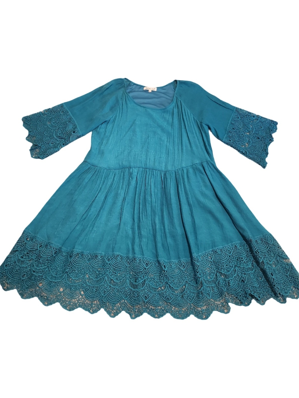 indigo soul Teal Lace-Trim Tiered Dress